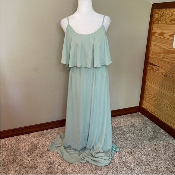 Show Me Your Mumu Caitlin Ruffle Maxi Dress in Dusty Mint Crisp Medium - Picture 3 of 13